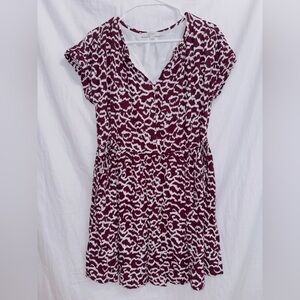 Women's Loft Red White Printed Side Ties Dolman Mini Dress size medium